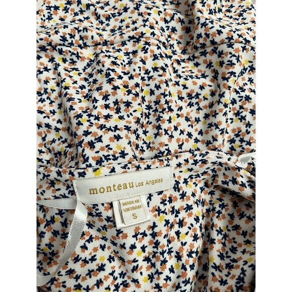 Monteau Los Angeles Womens Ruffle Sleeve Wrap Front Peplum Blouse Floral Small - Picture 7 of 8